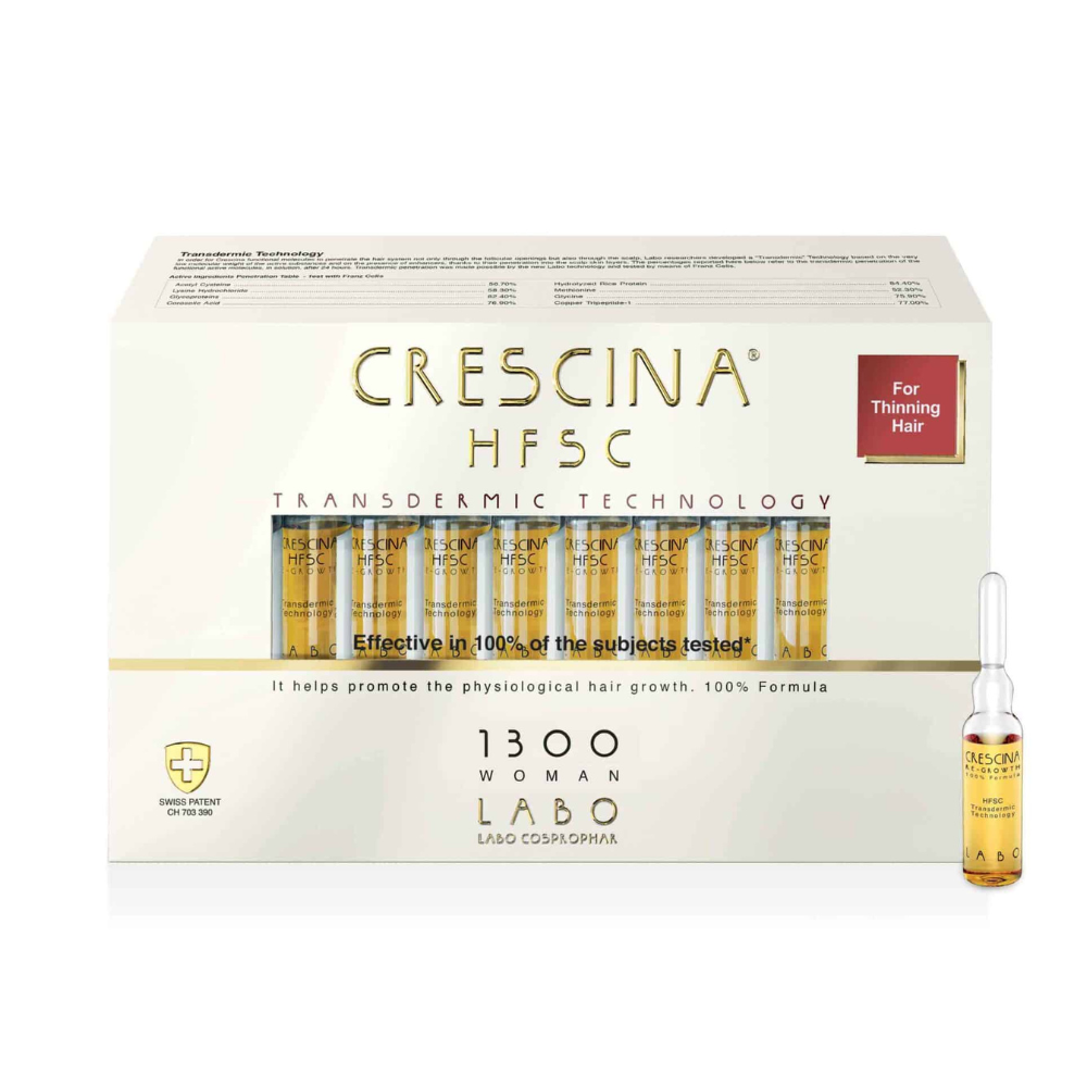 CRESCINA TRANSDERMIC ampulas matu augšanai sievietēm, intensitāte 1300, N20