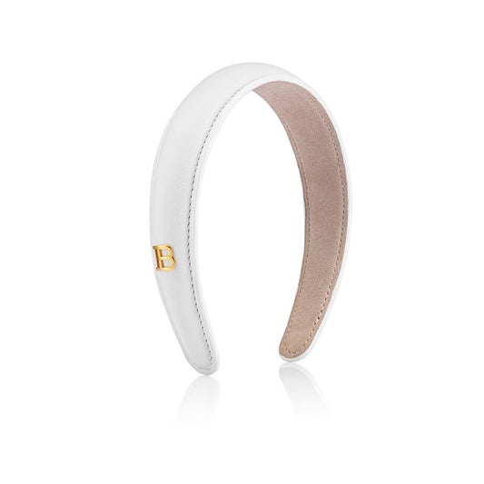 BALMAIN HAIR ādas galvas saite balta Limited Edition Legacy Leather uzpūsta galvas saite
