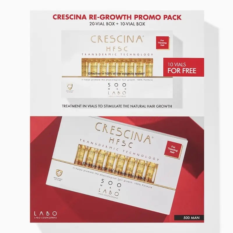 CRESCINA TRANSDERMIC ampulas matu augšanai vīriešiem, intensitāte 500, N20 + N10