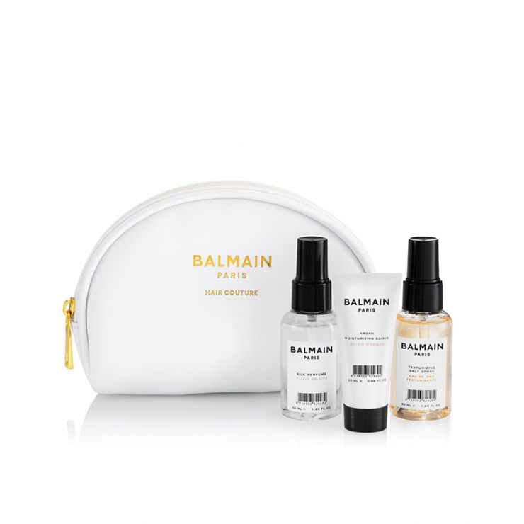 BALMAIN HAIR ādas kosmētikas soma ceļojumu baltai - Styling Line Cosmetic Bag White