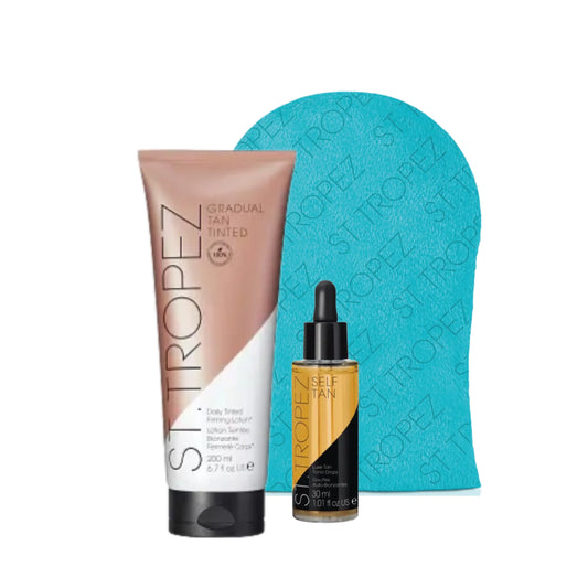 St.Tropez Self Tan Trio Set- Paštonējošs ķermeņa komplekts krēms 200 ml, pilieni 30 ml un cimds