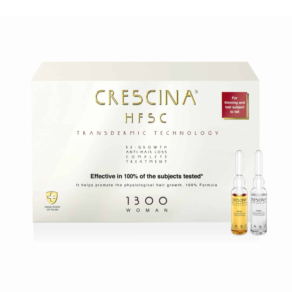 CRESCINA TRANSDERMIC ampulu komplekss matu augšanai un pret matu izkrišanu sievietēm, intensitāte 1300, N10+10